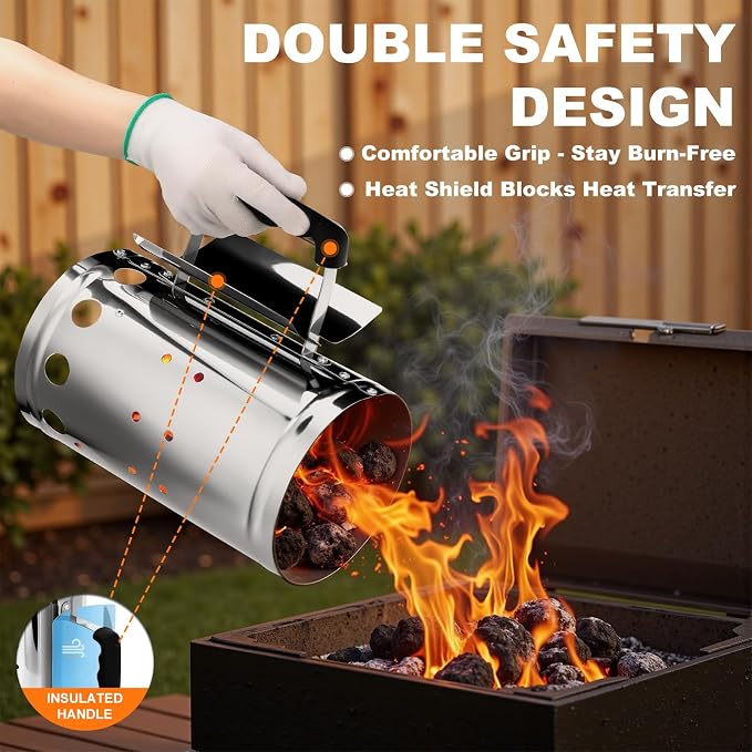 Charcoal Chimney Starter, BBQ Grill Quick Rapid Fire Starter Chimney - Image 3