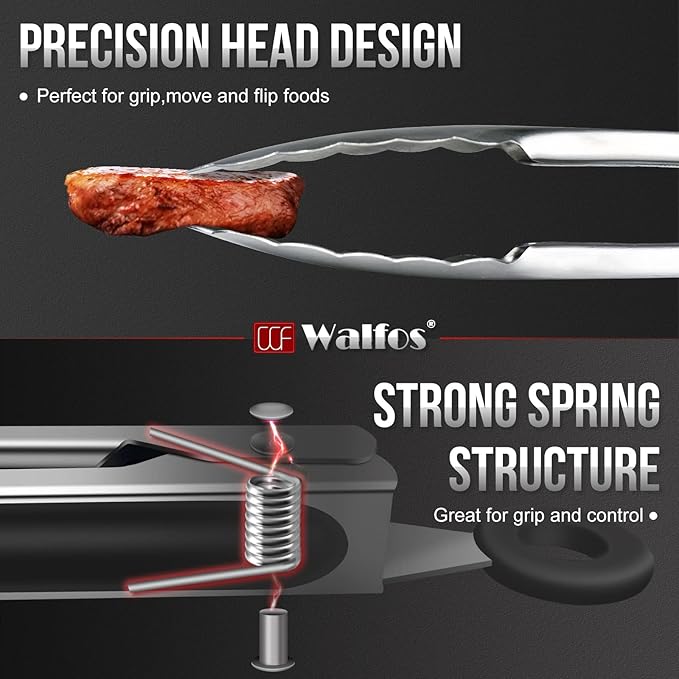 Stainless Steel Grill Tongs, 17 Inch, Set of 2 with Silicone Grips