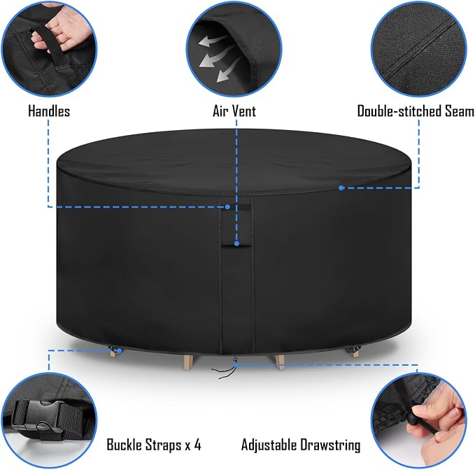 Round Patio Furniture Covers Waterproof, 64 Inch Outdoor HighRound Table Cover - Image 3