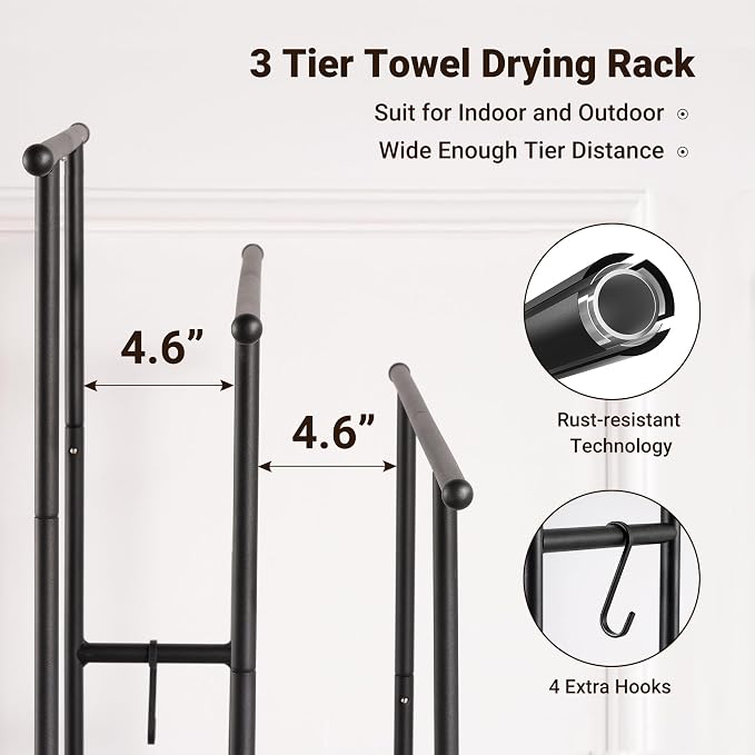 ELYKEN 3 Tier Standing Towel Rack, Freestanding Floor Towel Rack - Image 4