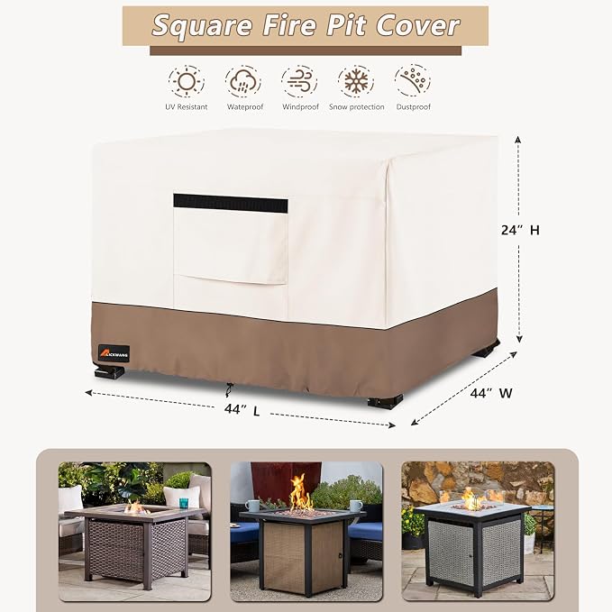 Fire Pit Cover Square, Outdoor Heavy Duty Durable 600D Tear-Resistant 100% - Image 2
