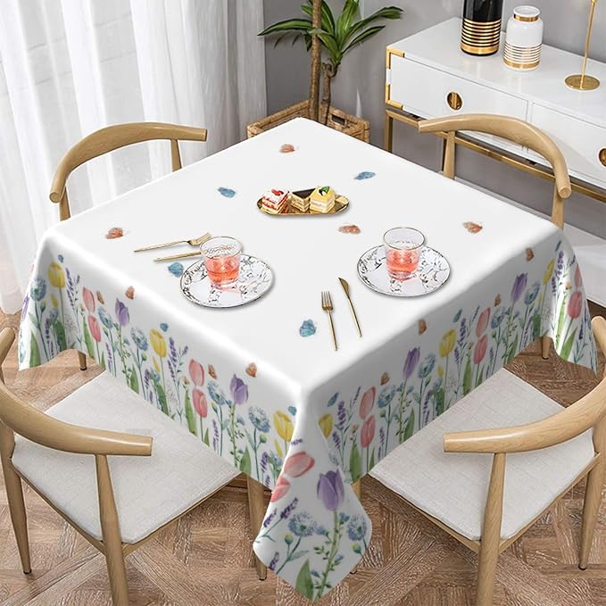 Spring Floral Tablecloth 54 x 54 Inch Square, Tulip Lavender Flower Decorative - Image 2