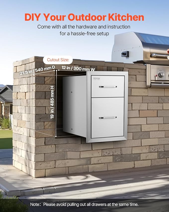 VEVOR Outdoor Kitchen Drawers 13" W x 20.5" H x 21" D, Flush Mount Double BBQ - Image 7