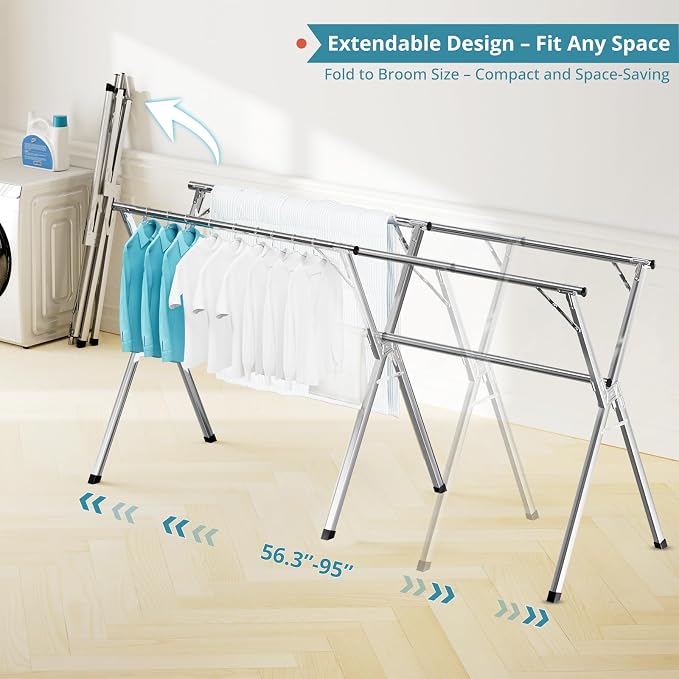 JAUREE 95 Inches Clothes Drying Rack, Drying Rack Clothing Folding Indoor - Image 2