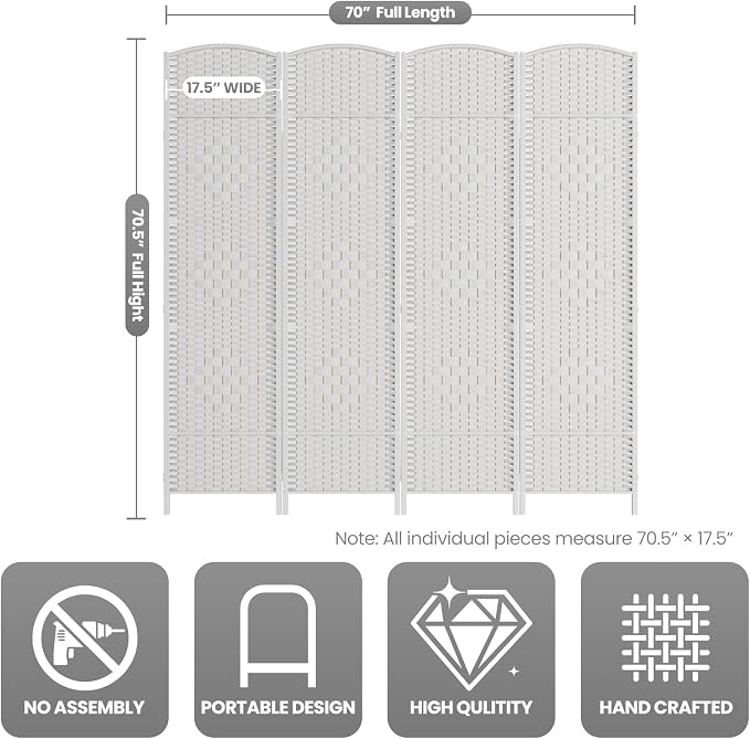 6 Panel Room Divider, 6Ft Folding Privacy Screen, Tall - Image 3
