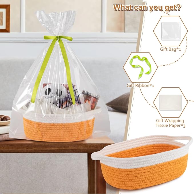 OIAHOMY Gift Basket Empty with Handle, Ribbon and Wrap Tissue Paper, Dog Toy - Image 2