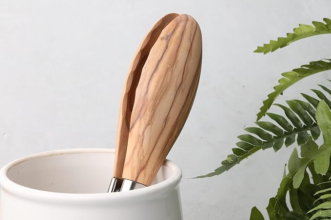 Kitchen Tongs in Olive Hardwood, Locking Long Handles