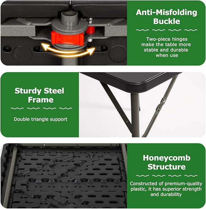 BestOffice 4 FT Picnic Table Folding Table Camping Plastic Table Fold Up Table - Image 6