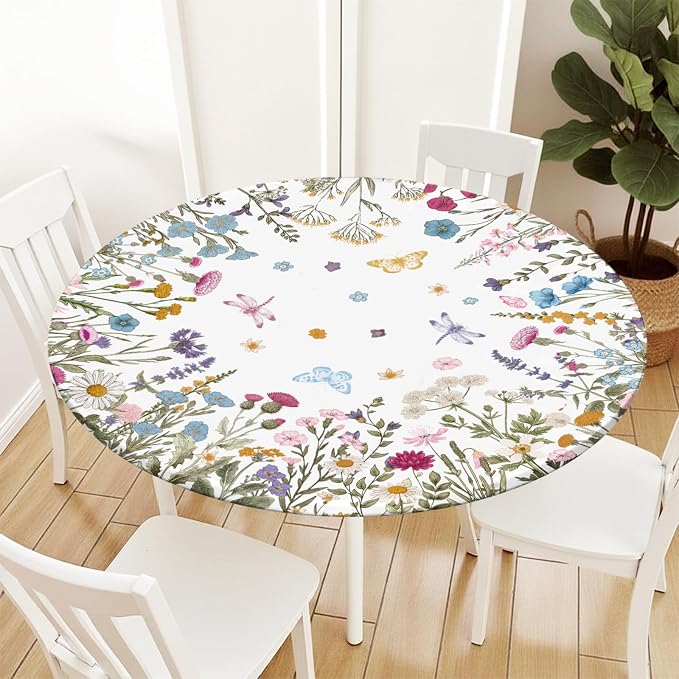 Spring Summer Floral Round Fitted Tablecloth - Image 2