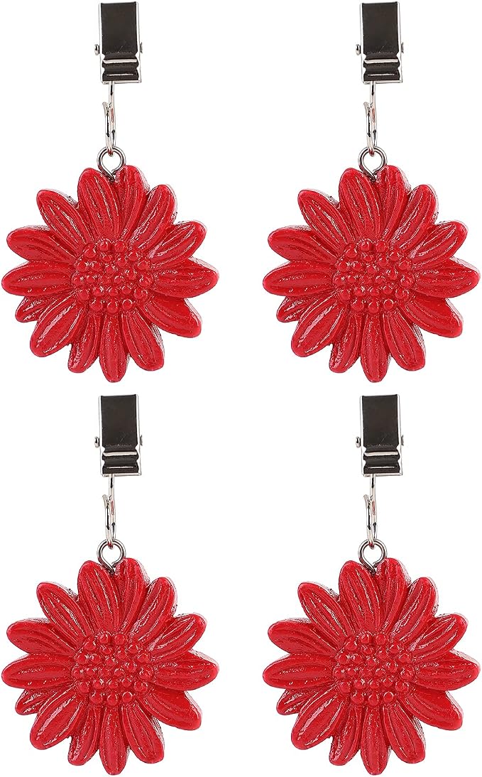 TwoFish Home Set of 4 Red Sunflower Resin Table Cover Tablecloth Weights Clips - Image 4