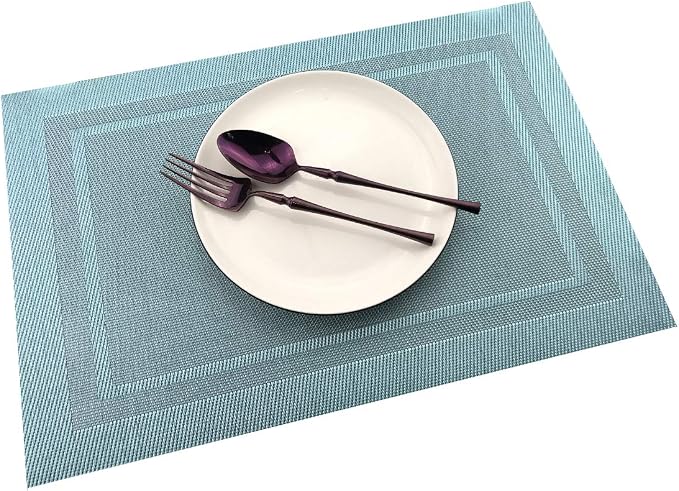 Gugrida Placemats Set of 6 Plaid Checkered Blue PVC Placemat - Image 2