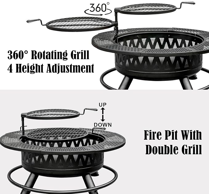 42 Inch Fire Pit with 2 Grills, Large Outdoor Firepits - Image 6
