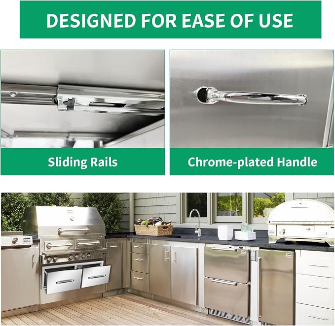 Outdoor Kitchen Drawers 30" W x 10" H x 20" D Stainless Steel Single Drawers - Image 4
