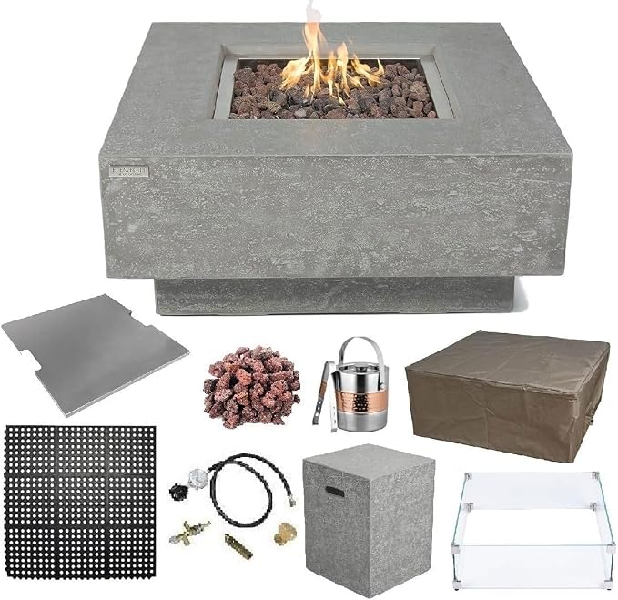 Elementi | Bundle Manhattan Gas Fire Pit Cast Concrete 36" Square Fire Table by AMSFireplaceInc