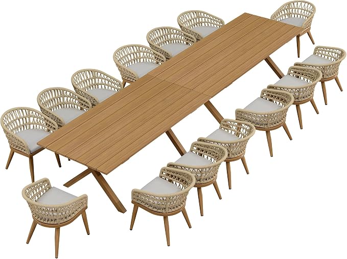 PURPLE LEAF 16 Pieces Outdoor Dining Set All-Weather PE Rattan Outdoor Patio by PURPLELEAF