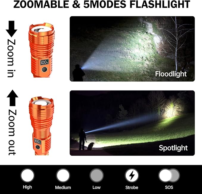 Flashlights High Lumens Rechargeable, LED Super Bright Flash Light Long Beam - Image 2