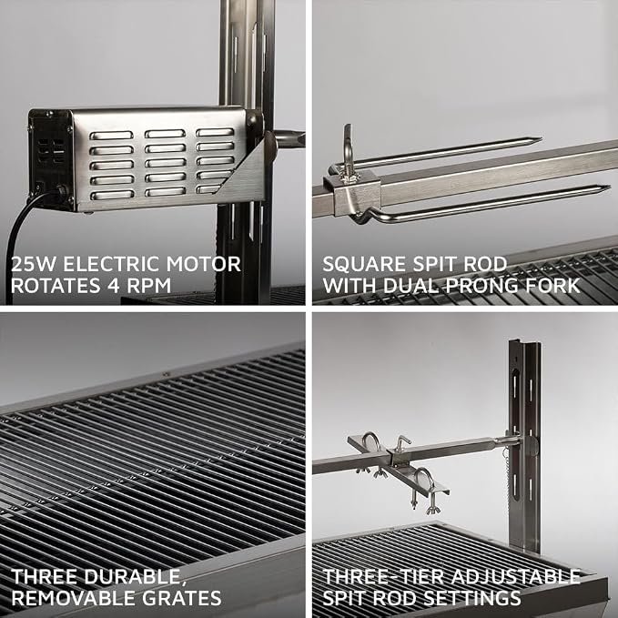 Ash & Ember 25W Stainless Steel BBQ Rotisserie Grill, 4 RPM Rotation Speed - Image 3
