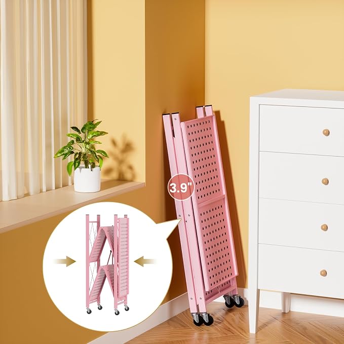 ALANNG Storage Shelves with Wheels, Bookshelf with Storage, No Assembly Metal - Image 6