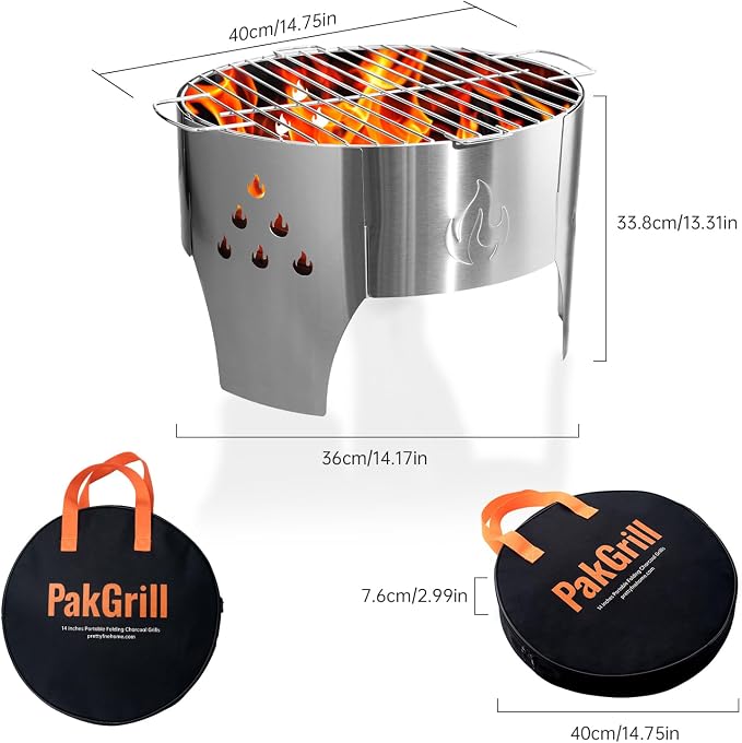 Camping Campfire Grill, Portable Folding Charcoal Stove, Backpacking BBQ Rack - Image 3