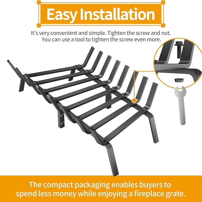 Heavy Duty 27Inch Fireplace Grate, Solid Steel Log Rack - Image 5