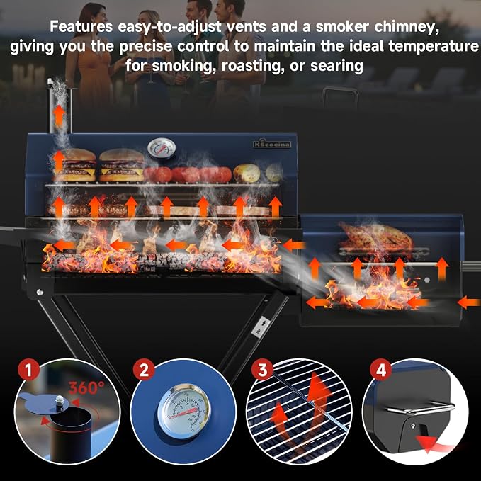 Portable Charcoal Grill with Smoking Function, Foldable Suitcase Design with - Image 2