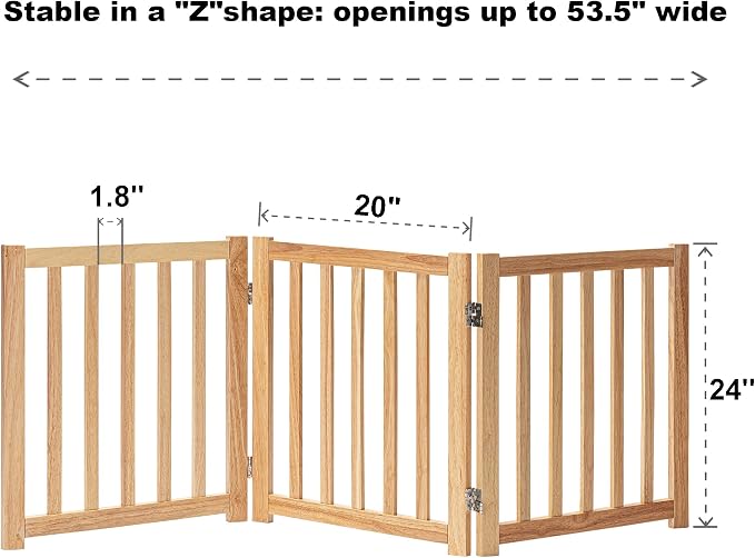LZRS 3-Panel Wooden Free Standing Foldable Dog Gate Indoor – 24" High, - Image 3