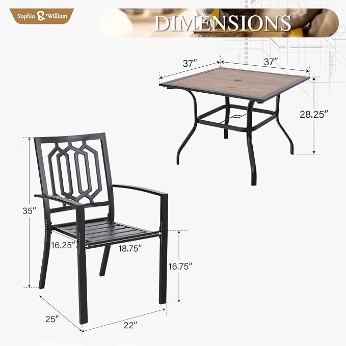 Sophia & William 5 Piece Outdoor Patio Dining Set Metal Table and Chairs Set - Image 6