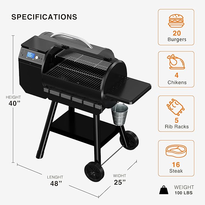 LCD Control Wood Pellet Smoker Grill, 456 SQ. IN Cook Area, Pellet Grill - Image 3