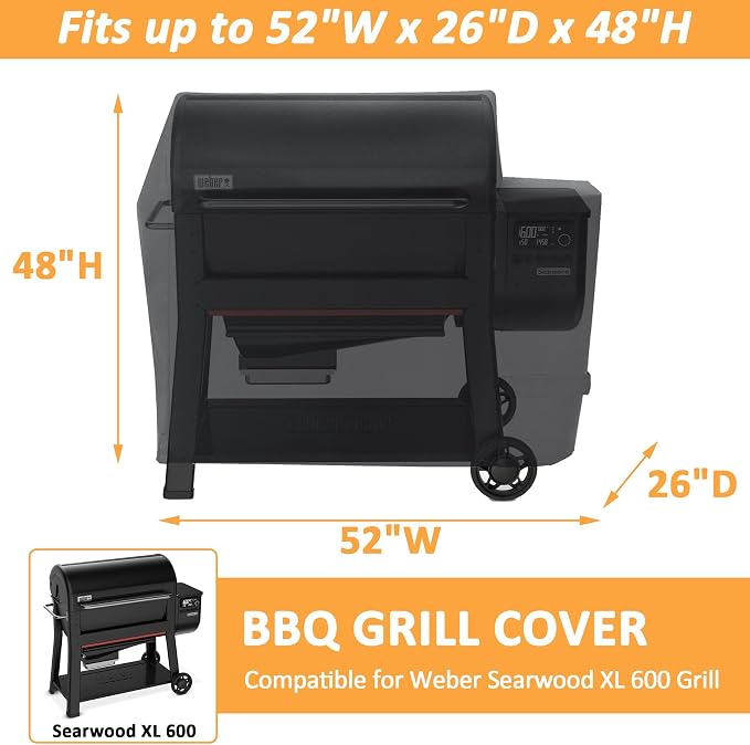 Grill Cover for Weber Searwood XL 600 Pellet Series, Waterproof Smoker Cover - Image 2