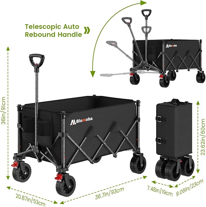 Folding Wagon Cart with Wheels, 180L 330LBS Heavy Duty Utility Wagon, Beach - Image 7
