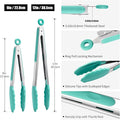 Stainless Steel Locking Kitchen Tongs with Silicone Tips, Aqua Sky