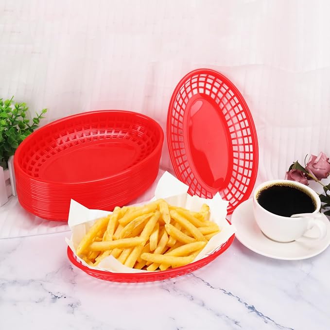 80 Pcs 9 x 5.7 Inch Reusable Oval Fast Food Baskets, Sturdy Plastic Serving - Image 4