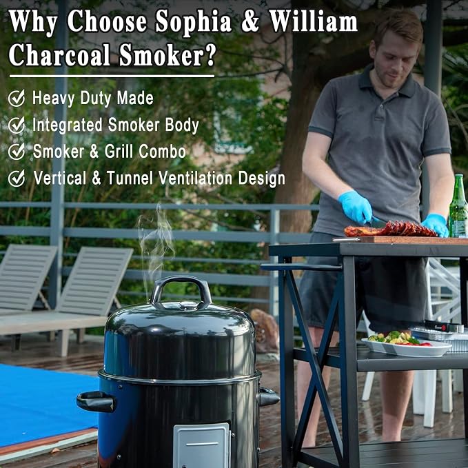 Sophia & William 17" Vertical Charcoal Smoker Grills - Image 5