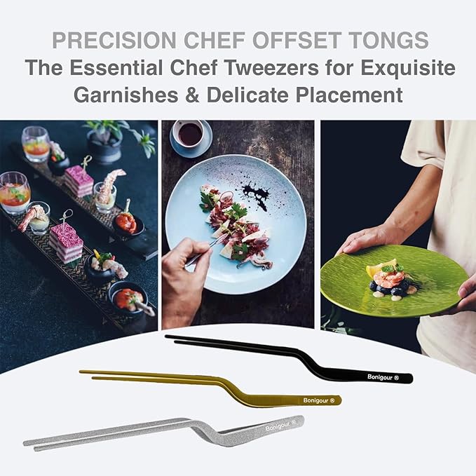 Tongs: Gold Stainless Steel Offset Precision Tweezers, 9.3-Inch