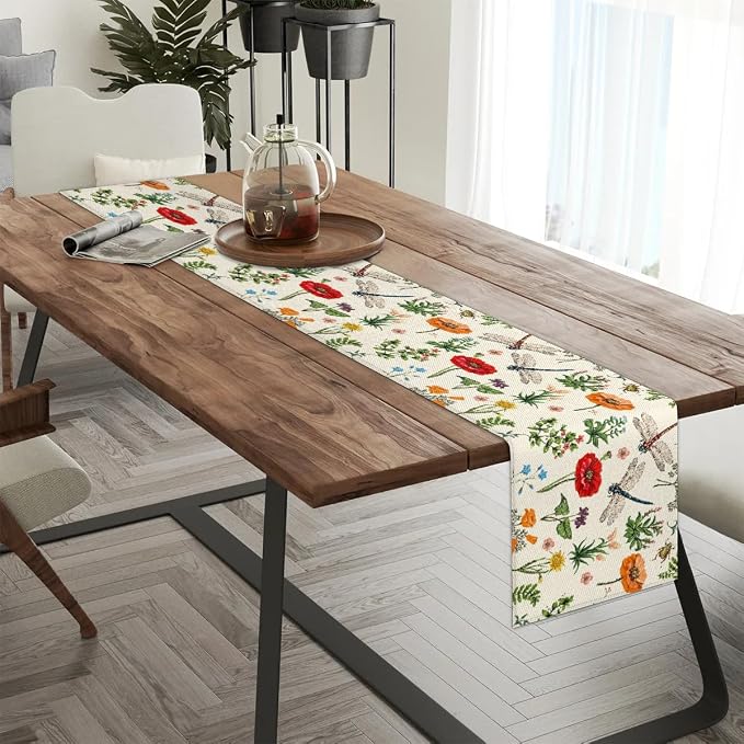 Flowers Dragonflies Table Runner Kitchen Dining Table Runner 13*60in Table - Image 3