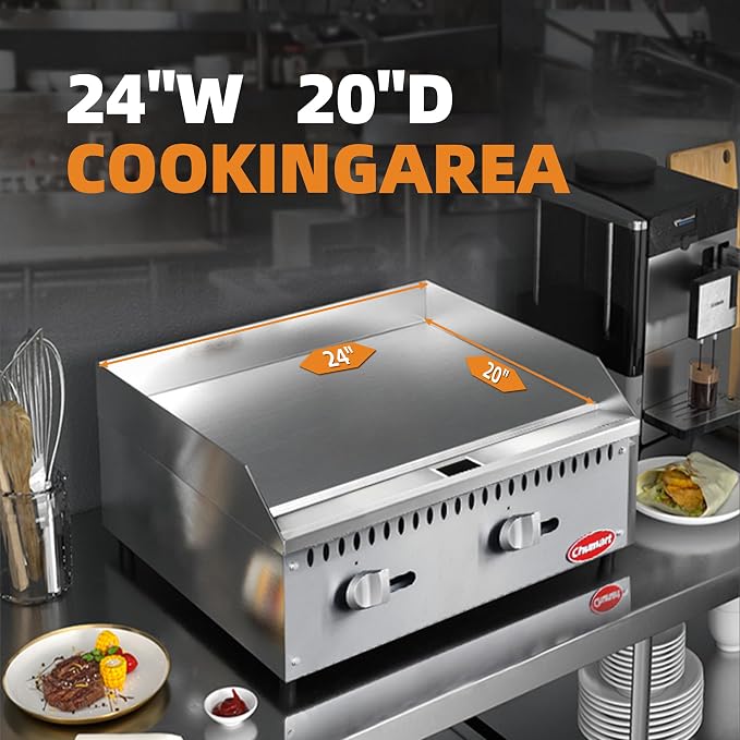 24" Commercial Countertop Griddle, 2 Burners Gas Griddle, 60000 BTU Output - Image 8