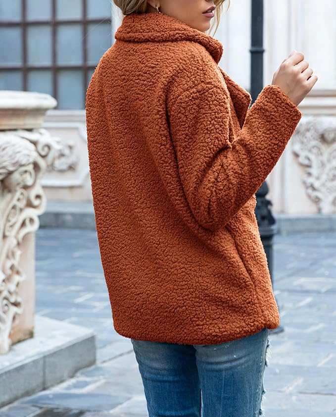 Women's Winter Warm Plush Cardigan Fuzzy Fleece Lapel Jacket - Image 6