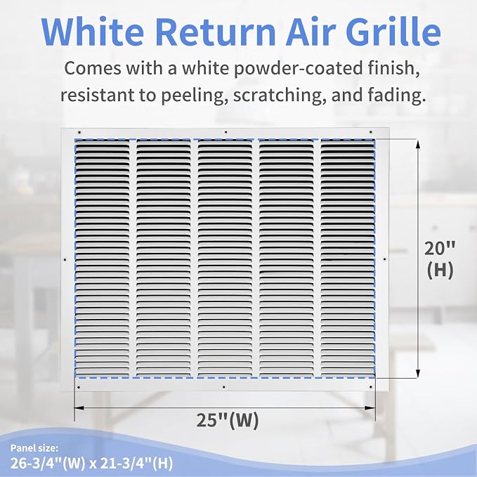 25"W x 20"H Steel Return Air Grille, Air Return Vent Cover - Image 3
