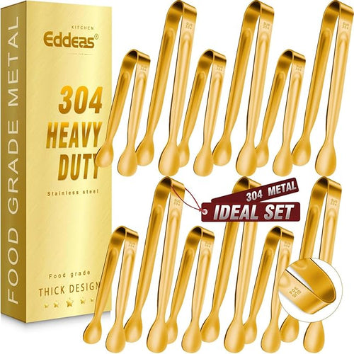 12PCS Mini Tongs For Serving, 2 Sizes 6 & 4 Inch Ice Tongs Mini Gold Sugar by Eddeas