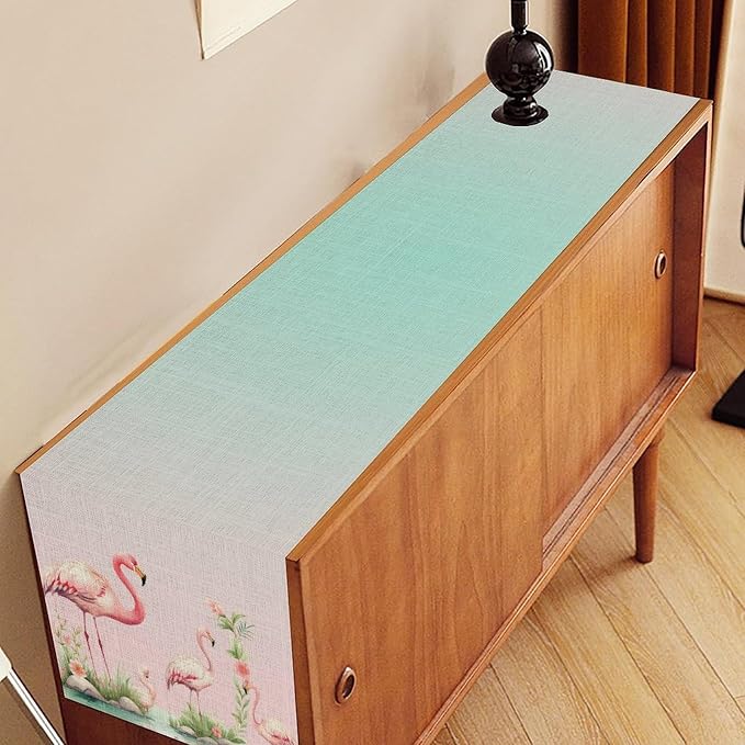 Flamingo Table Runner, Teal Pink Flamingo Family - Image 2