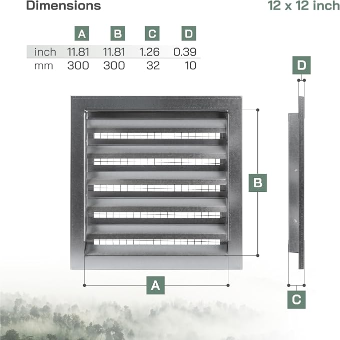 Vent Systems 12" x 12" Inch Galvanized Steel Industrial Gable Vent - Image 6