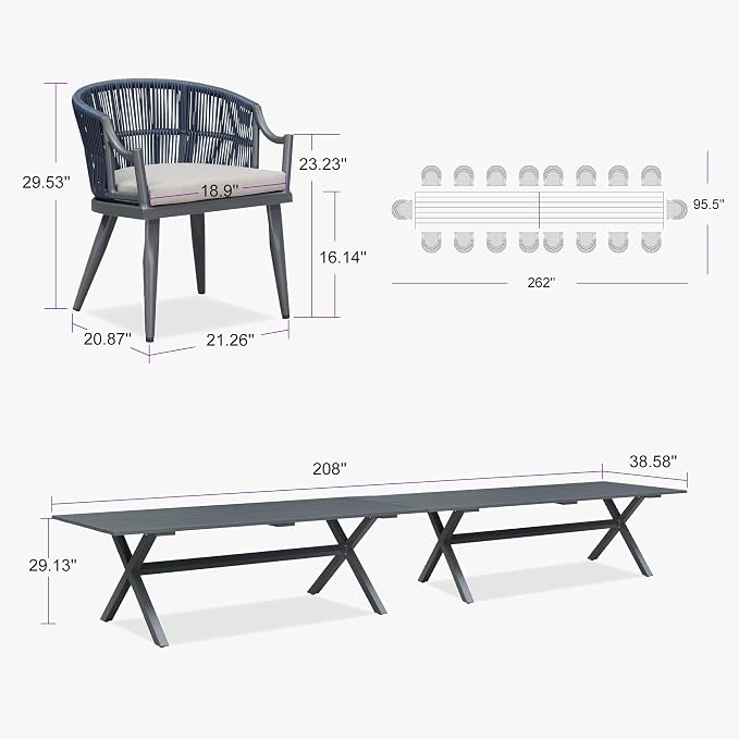 PURPLE LEAF 20 Pieces Outdoor Dining Set All Weather Wicker Patio Dining Set - Image 2