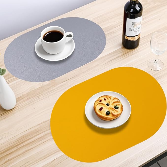 Oval PU Placemats Set of 6, Reversible Faux Leather Placemat - Image 6