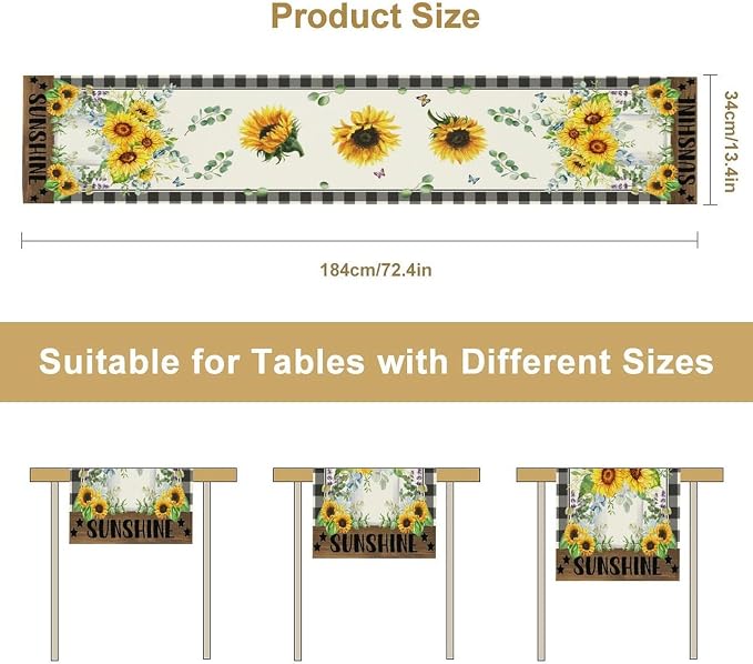 Sunflower Table Runner, Buffalo Floral Seasons Spring Summer Fall Table Runner - Image 6