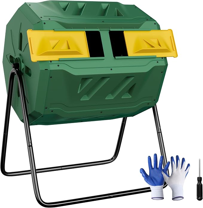 F2C Compost Bin Outdoor Dual Chamber Tumbling Composter 43 Gallon BPA Free by F2C
