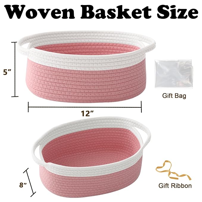 Gift Basket with Gift Bag and Ribbons, Small Rope Woven Shelf Storage, Baskets - Image 2