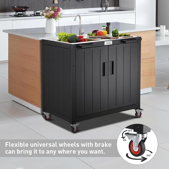 Freestanding Grill Cart with Sink and Cabinet, Movable Outdoor Cart Table with - Image 8