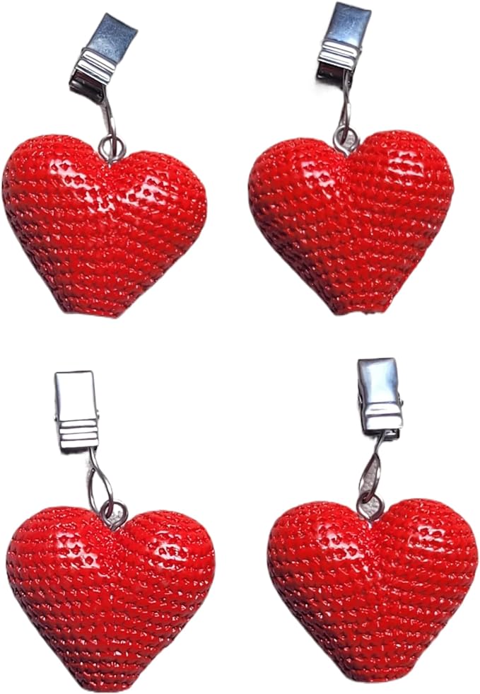 TwoFish Home Set of 4 Red Heart Tablecloth Weights Clips Red Heart Handicraft by TwoFishHomeFashionLLC