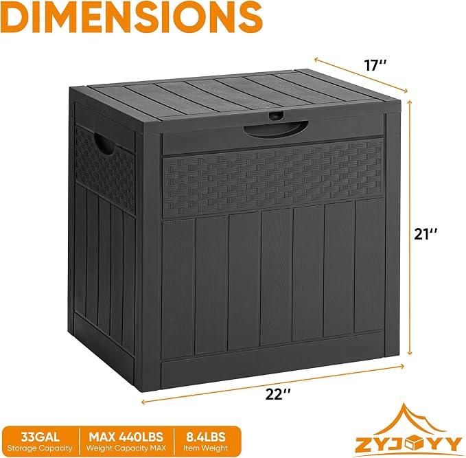 ZYJOYY 33 Gallon Resin Deck Box, Weatherproof Outdoor Storage Box - Image 2