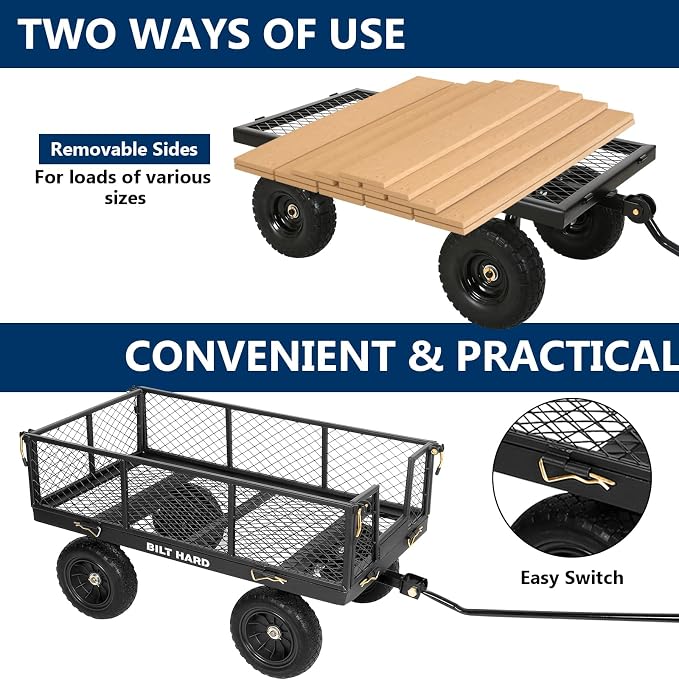 BILT HARD 10" Flat Free Tires Heavy Duty Garden Cart - Image 3
